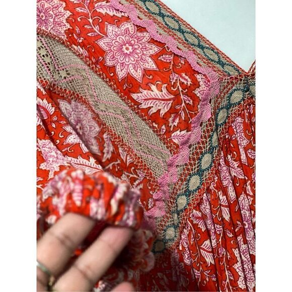 Free People moon child printed crochet inset colorful maxi top M - Picture 9 of 12